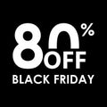 80% off. Black Friday design template. Sales, discount price, shopping and low price symbol. Vector illustration